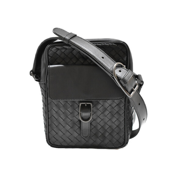 Bottega Veneta Handbags - BOTTEGA VENETA Black Leather Messenger Bag Handbag Shoulder Intrecciato